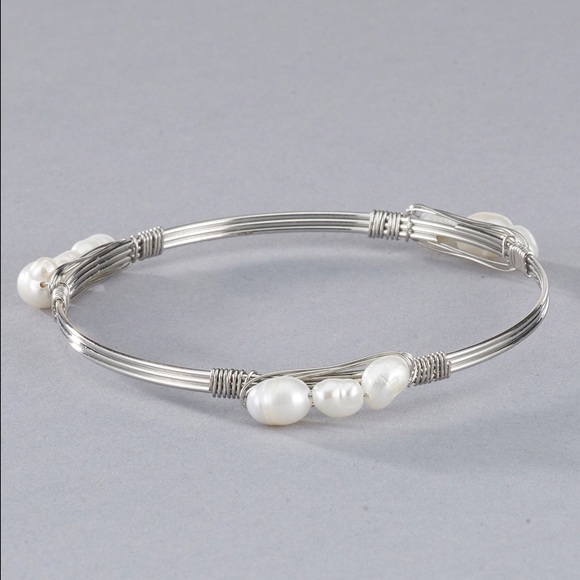 Silver Pearl Wire Wrapped Bangle