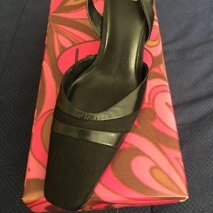 Vignette Leather Linen sling back heel