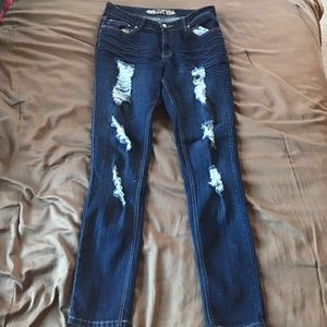 Distressed jeans. Stretchy and flattering.