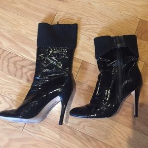 Boutique 9 patent leather boots w/ sweater detail