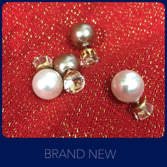 🌹NEW!Bronze/White Pearl Crystal DblSided Earrings