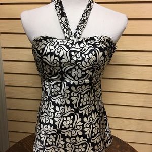 White House Black Market Silk Black & Cream Halter