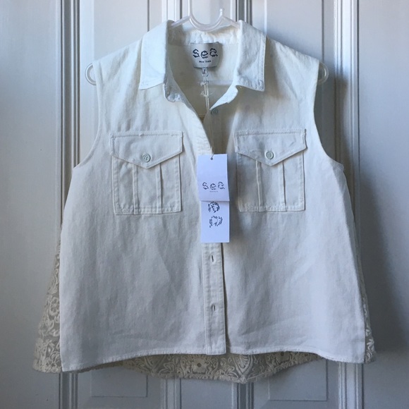 Sea New York Button Up Sleeveless Lace Top