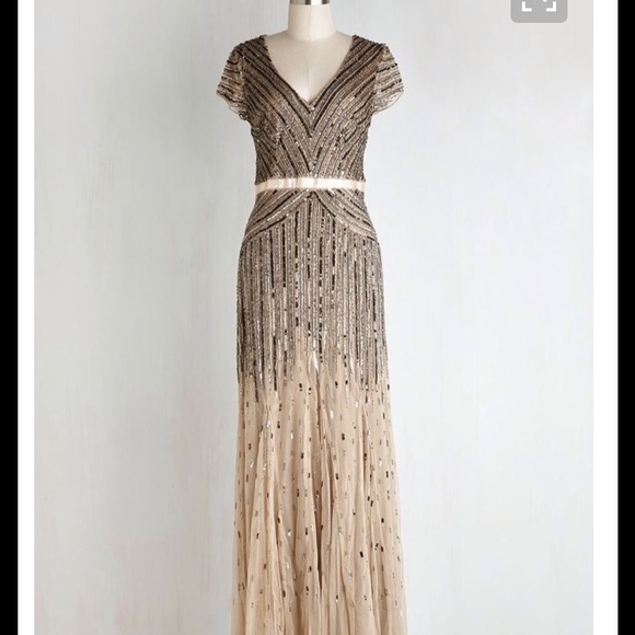 Adrianna Papell Beaded Cap Sleeve Gown