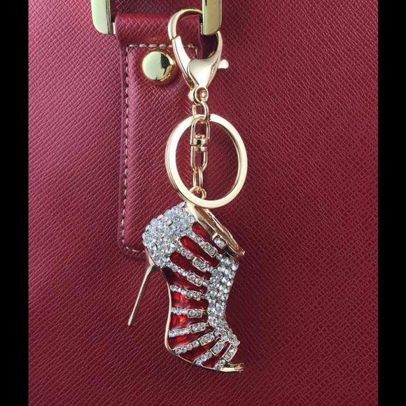 Crystal Bling Red Heel Keychain & Purse Charm - Picture 3 of 4