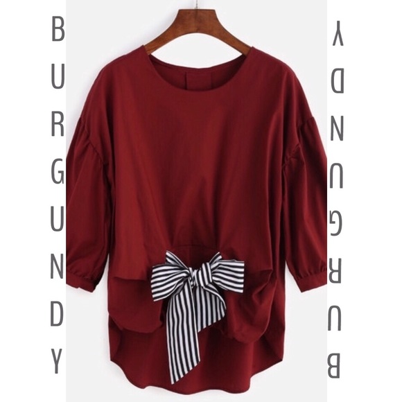 BURGUNDY TOP WITH STRIPED BOW PARTY - Picture 3 of 4