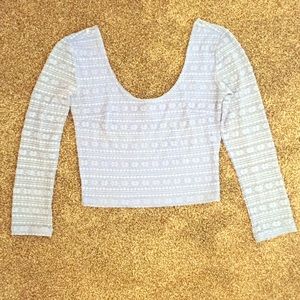 Blue lace like quarter sleeve crop  top