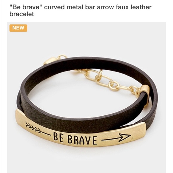 "Be brave" curved metal arrowfaux leather bracelet