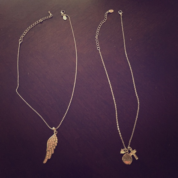 2 Silver Necklaces- Wing & Cross Faith 'Diamonds'