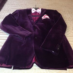 Tazio Italian velvet blazer/bow tie/handkerchief