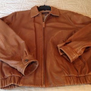 Genuine lamb skin light brown leather bomber coat