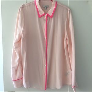 NWOT J.Crew Blush/Hot Pink Silk Collared Shirt s12