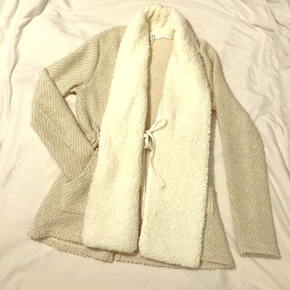 Jack Faux Fur + Metallic Cream Wrap Sweater M