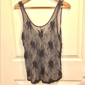 Aritzia Black and Cream Lace Tank Top