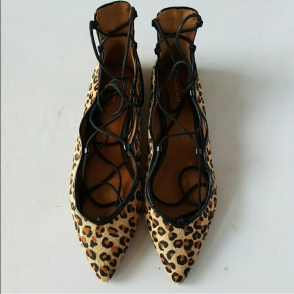 Zara calf hair lace up flats