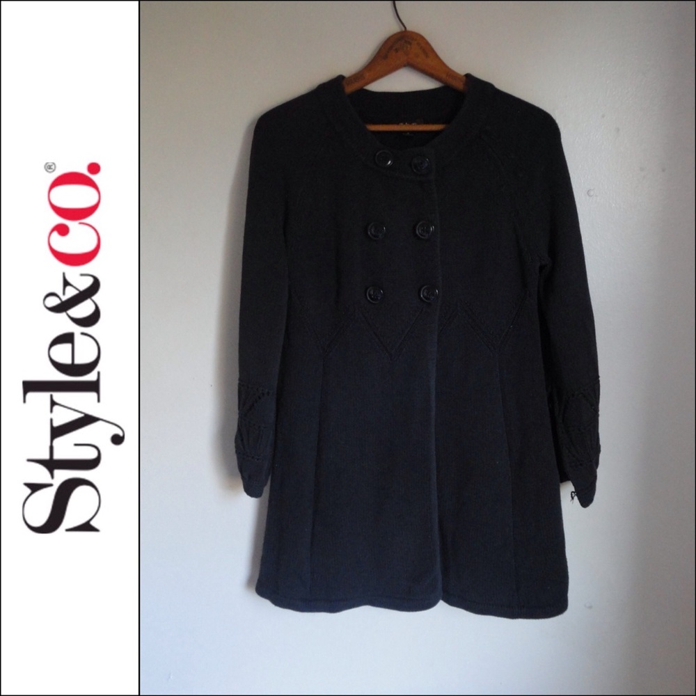 Style & Co Black Double Breasted Military Cardigan