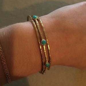 Stella & Dot Thin Gold Bangles Turquoise (Set/3)