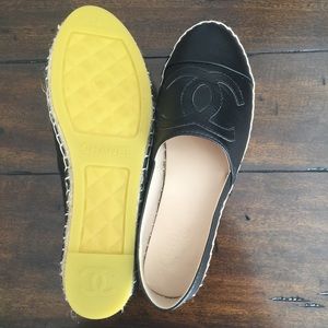 Chanel black espadrille flats