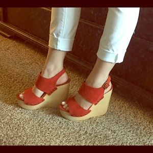 Steve Madden red wooden wedge sandals