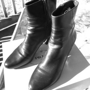 Prada black leather booties