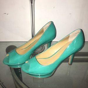 Women's peep toe turquoise heels