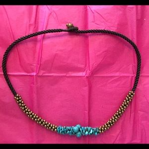 Turquoise and gold beaded rope choker