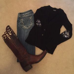 Express Black Cardigan Sweater with Elbow Patches