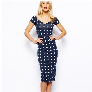 ASOS Spot Bardot Cross Back Midi Dress