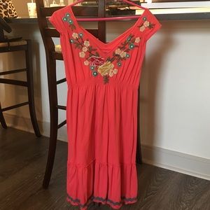 Johnny Was coral embroidered dress
