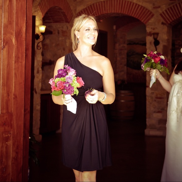 One shoulder little black dress.