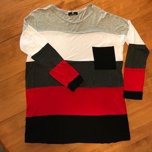 Black/Red/White/Grey striped tunic--XL