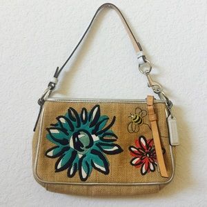 Coach Straw Motif Floral Bumble Bee Demi Purse