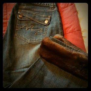 Cropped jeans w/ removable faux fur