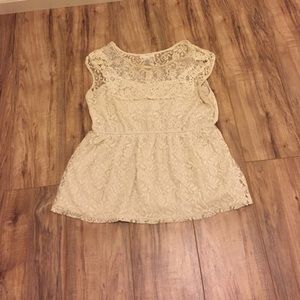 Cream Empire waist top lace design