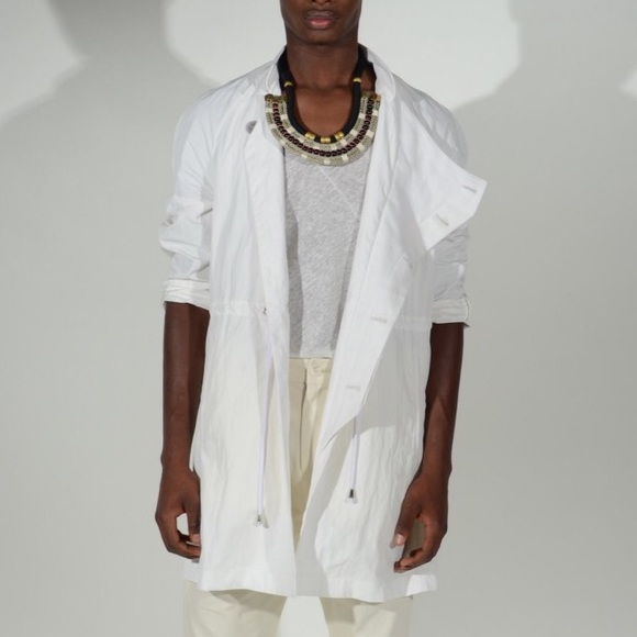Rochambeau White Cowl-neck Nylon Rain Jacket