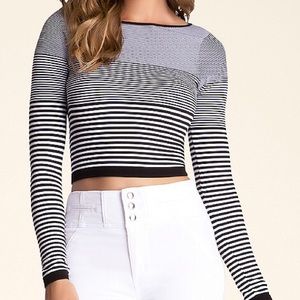 Bebe Stripe Long Sleeve Crop Top