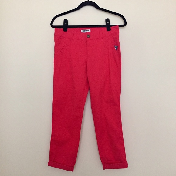Old Navy Pop-Color Ruby Pink Boyfriend Khakis - Picture 2 of 4