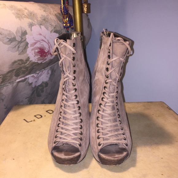 Corset lace up open toe booties