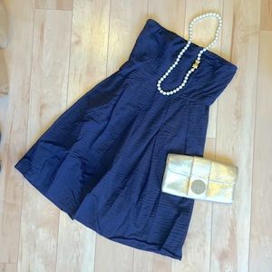 {J. Crew} Navy Strapless Seersucker Dress