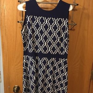 Lands End retro style midi dress in navy and white