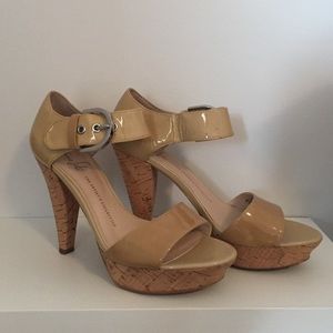 Franco Sarto Nude Platform Heels with Cork Heel