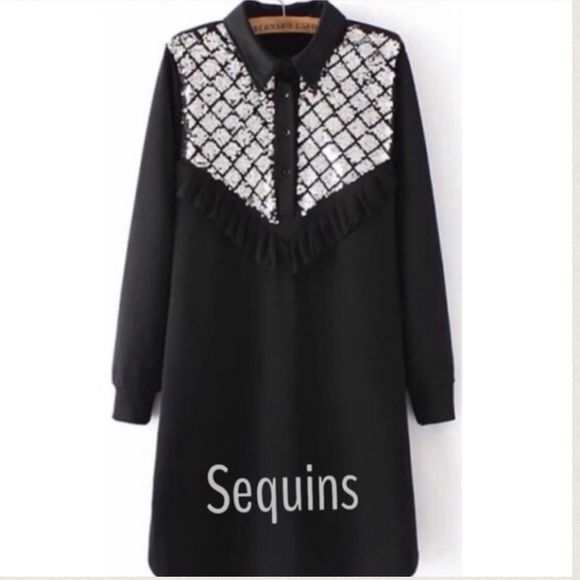 BLACK SEQUIN RUFFLE TUNIC - Picture 2 of 3