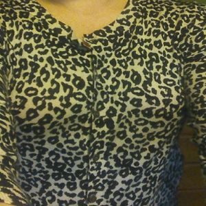 Leopard print cardigan.