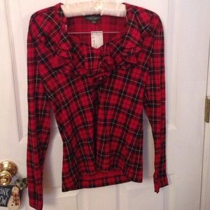 Lauren Ralph Lauren frilled plaid top