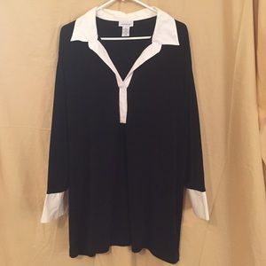 Avenue Black & White Collard Dressy Shirt 22/24