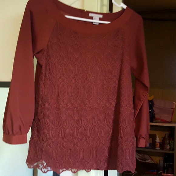 Rust colored blouse with lace front
