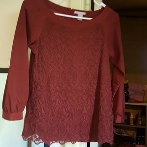 Rust colored blouse with lace front