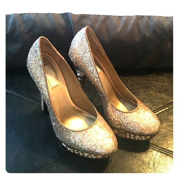 Rachael Roy Rose Gold Sparkly Detailed Heels