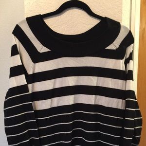 Black & White Striped ONE A Sweater (2X)