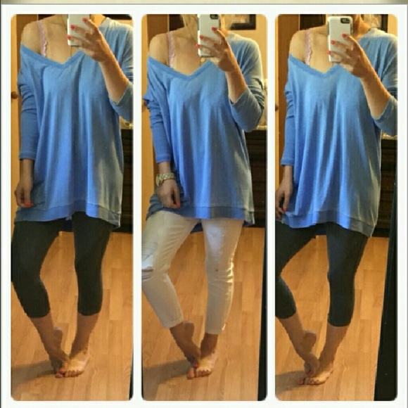 Vintage wash blue v neck